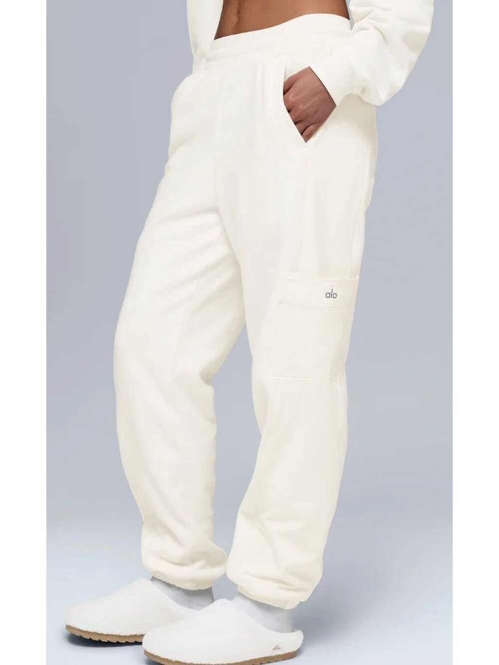 ALO Yoga Polar Fleece Wintry Mix Pant Ivory White Size Small